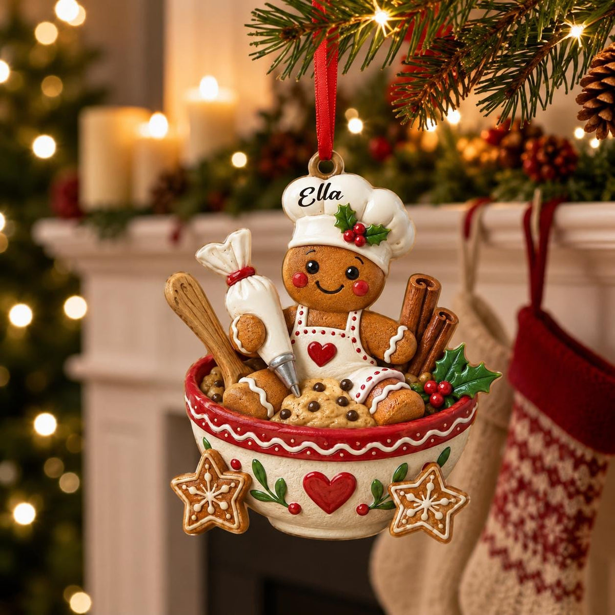 Personalized Gingerbread Chef Ornament – "Baking Spirits Bright" Christmas Decor