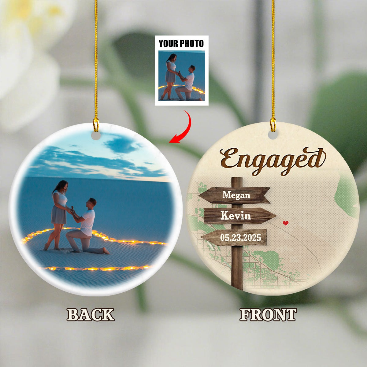Personalized Signpost Location Map Engagement Ornament - Anniversary Gift For Couples
