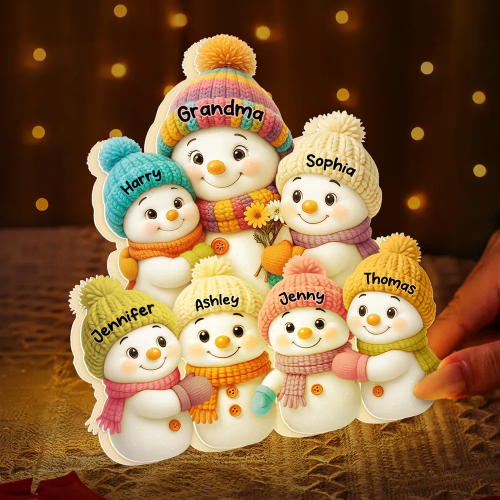 Snowman Grandma and Grandkids Personalized LED Light Box Christmas Gift for Family