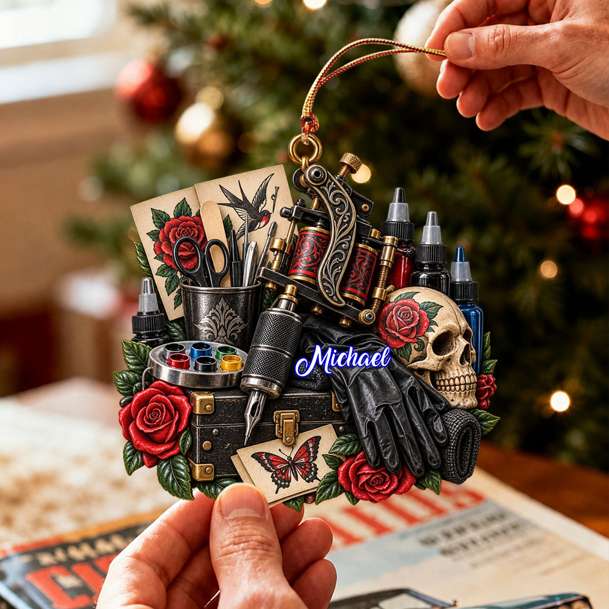 Personal Tattoo Machine Ornament Custom Name Tattoo Artist Christmas Gift