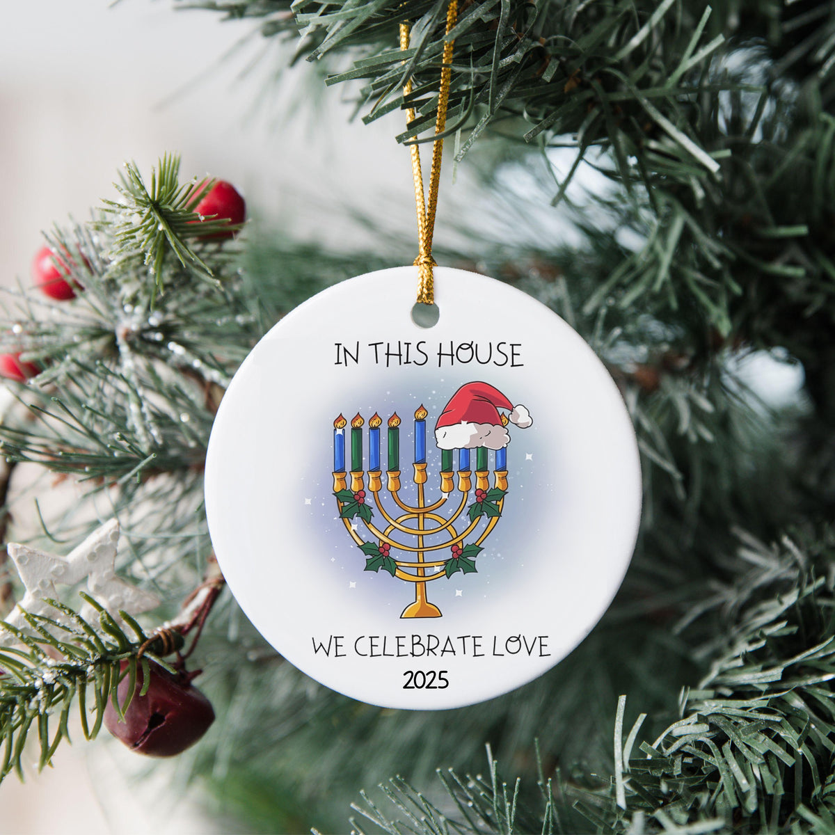 Personalized Circle Ceramic Ornament Jewish and Christian Family Decorations Hanukkah Gift