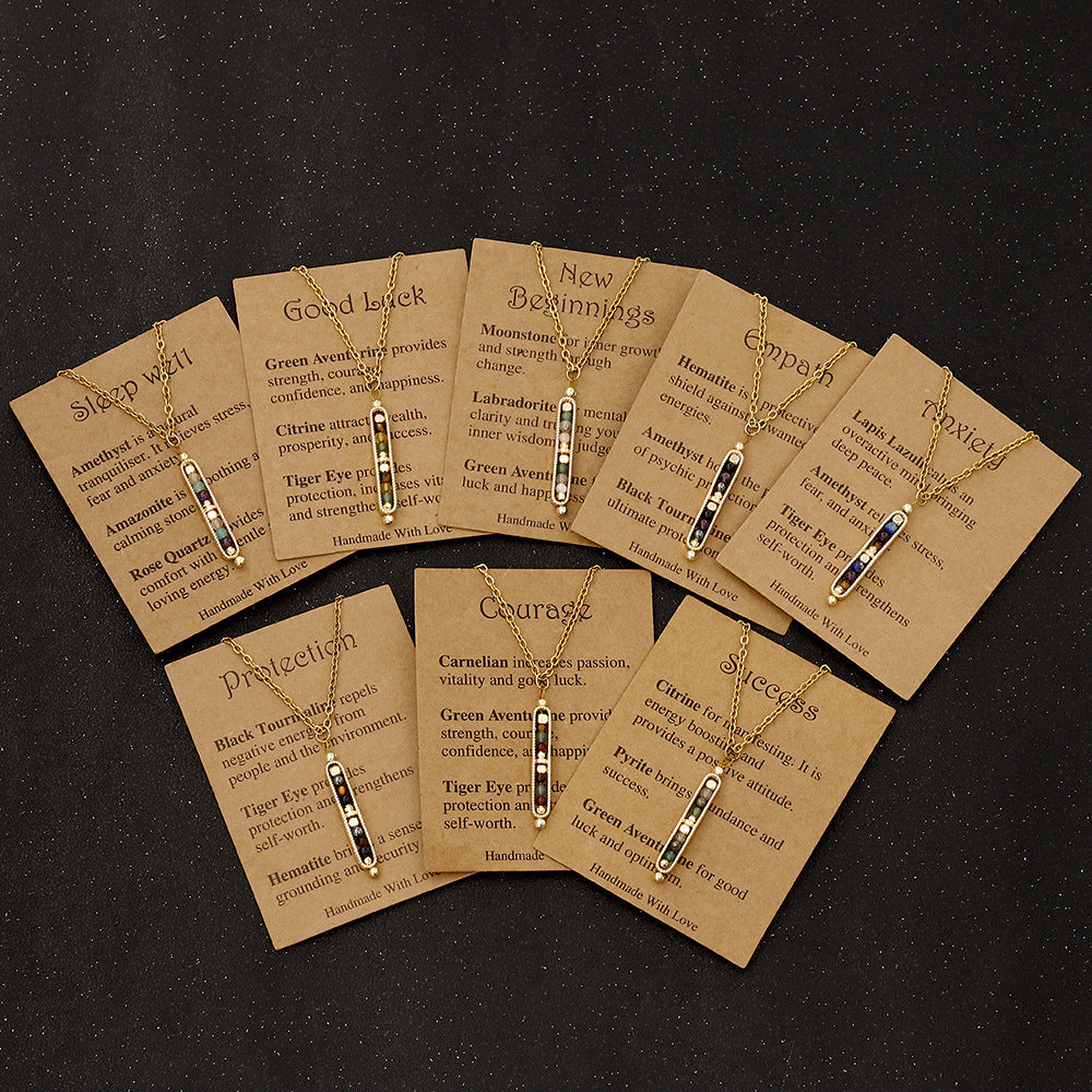 Small Stone Bead Pendant Card Necklace, Amethyst Collar Chain