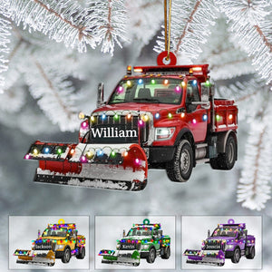 Personalized Snow Blower Truck Ornament, Christmas Light Ornament