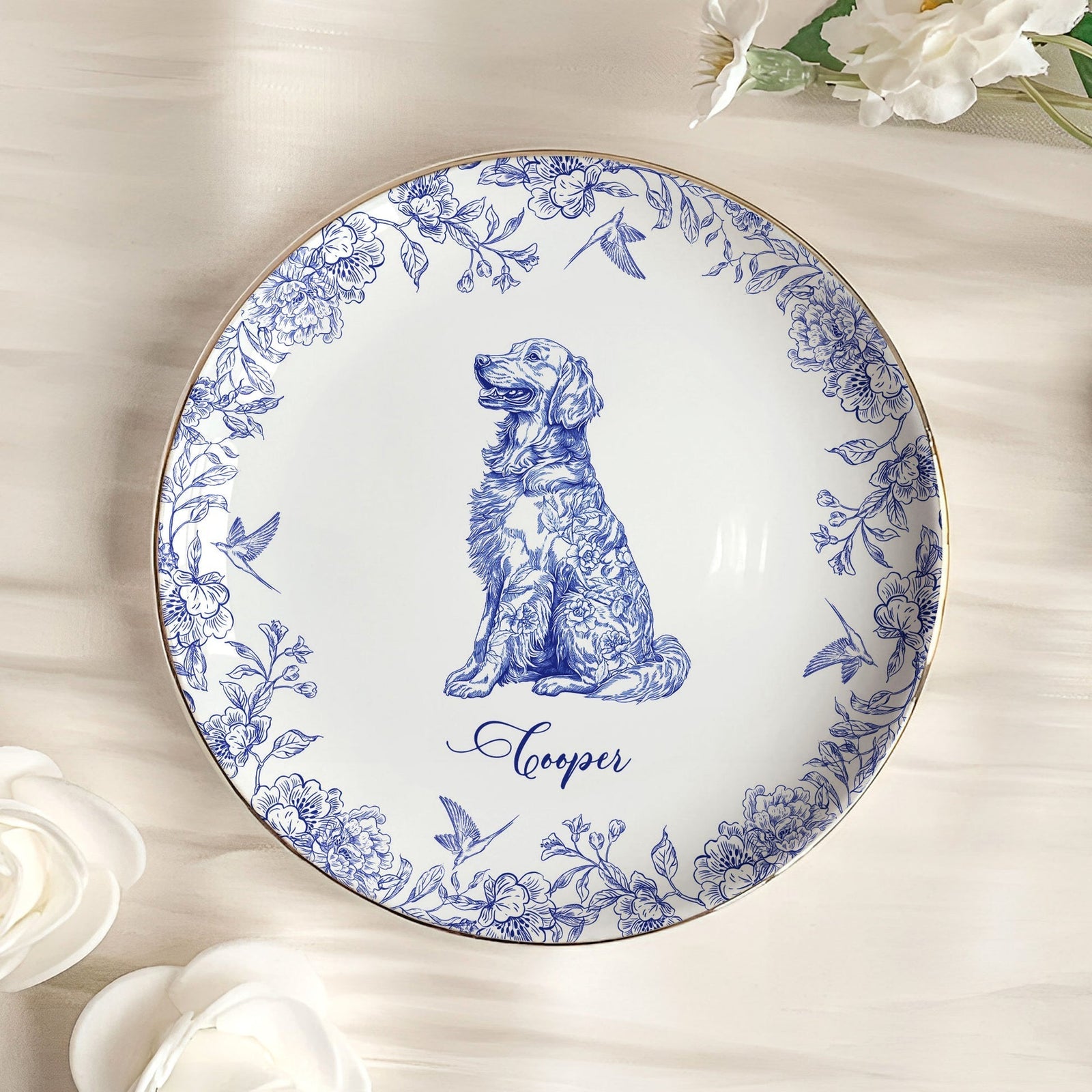 Chinoiserie Dog Breeds - Personalized Jewelry Dish