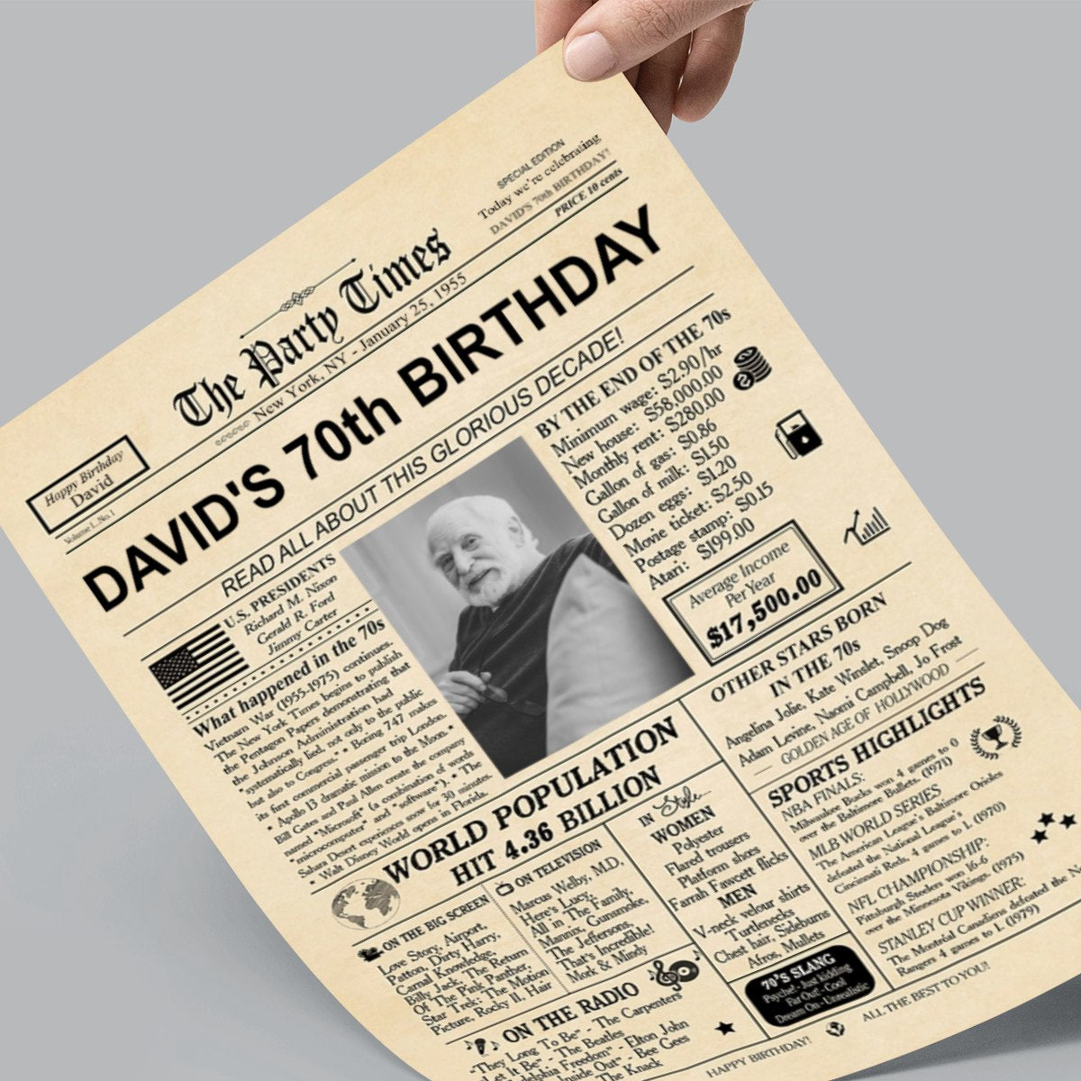 Happy Birthday! - Personalized Photo 40th 50th 60th 70th Birthday Newspaper Poster