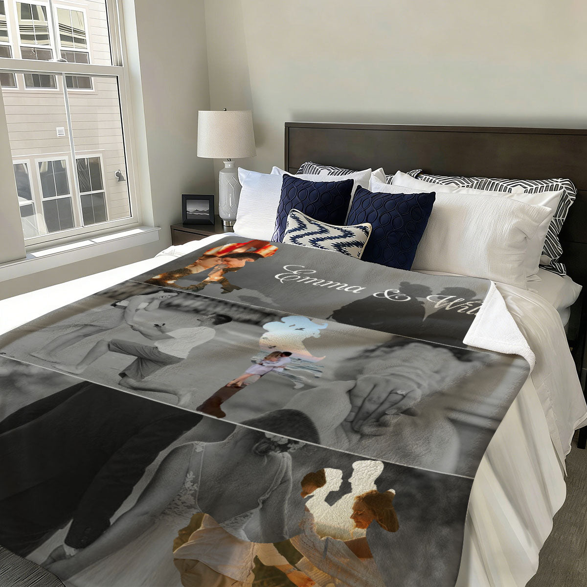 Met - Engaged - Married - Custom Photo Collage Blanket Personalized Couple Anniversary Wedding Gift