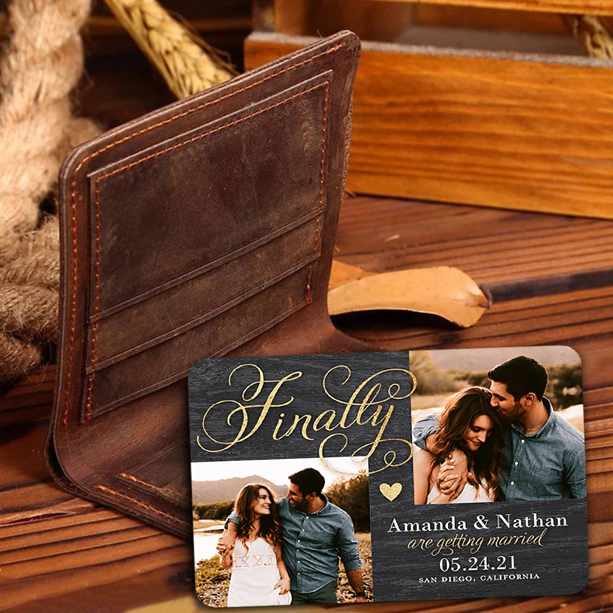 Personalized Finally We are getting married Couple Metal Wallet Card