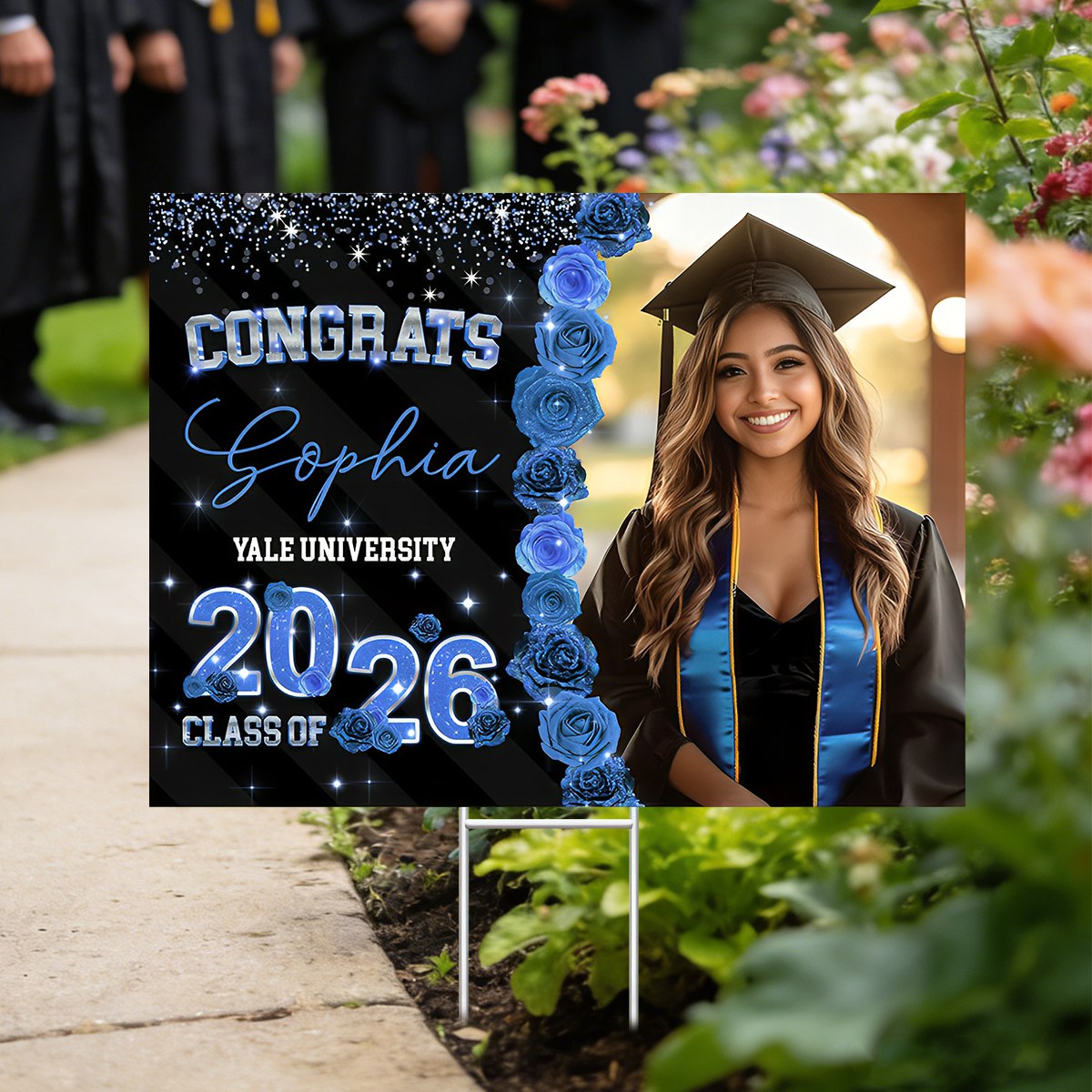 Custom Photo Rose Background Class Of 2026 Graduation Yard Sign