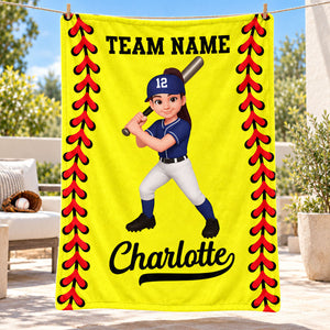 Personalized Baseball & Softball Name & Team Fleece Blanket – Custom Christmas Gift For Young Players