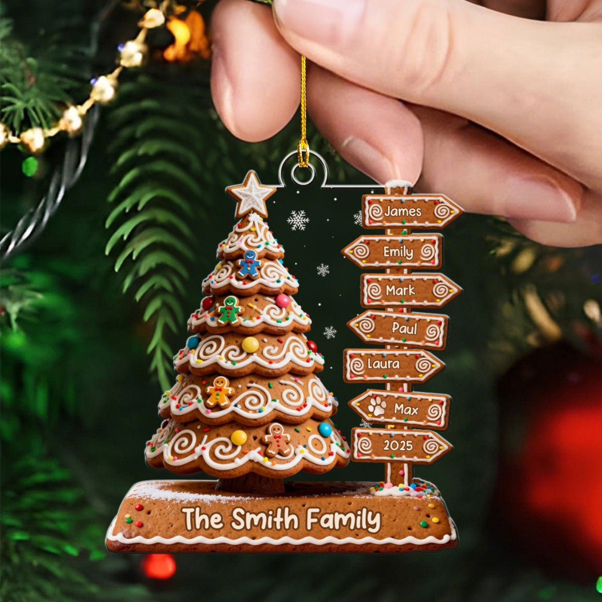 Gingerbread Family Christmas Tree Personalized Acrylic Ornament