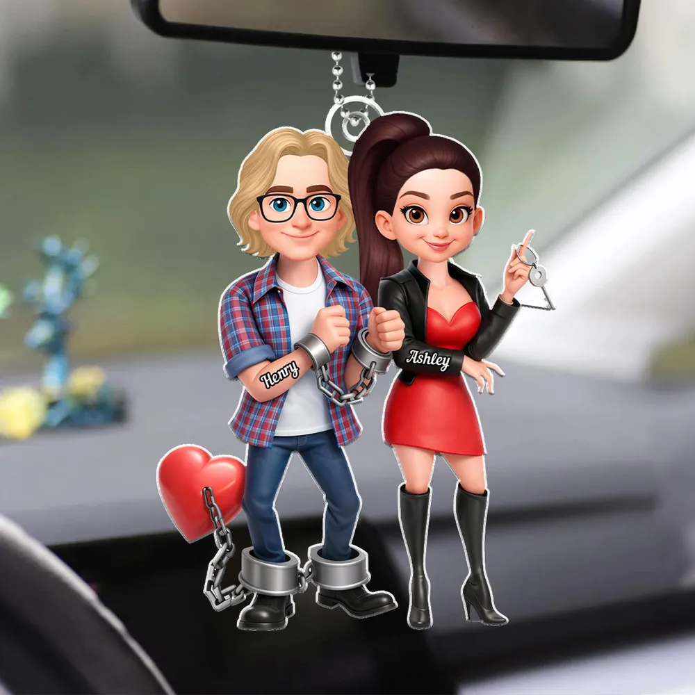 Unique Creative Gift For Couples – Personalized Funny Cartoon Couple Acrylic Ornament With Handcuffed Love Design