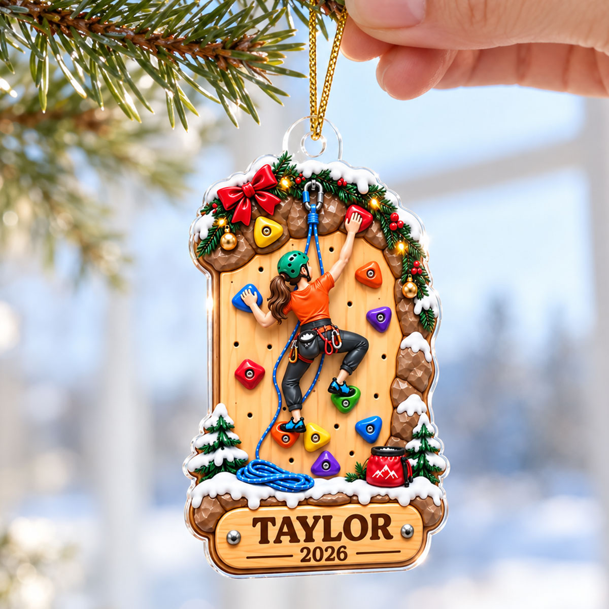 Personalized Rock Climbing Christmas Acrylic Ornament – Girl Or Boy Design | Custom Name Gift For Kids & Grandchildren