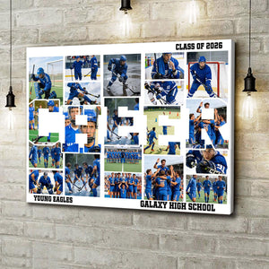 Personalized Football Cheer Photo Collage Canvas Painting with Team Name Birthday Home Decor Gift for Sport Coach