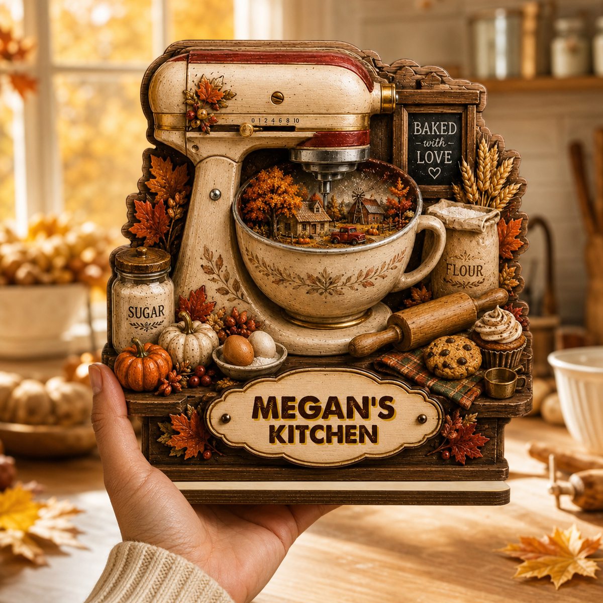 Personalized Vintage Stand Mixer Fall Season Wooden Plaque | Baking Gift for Bakers