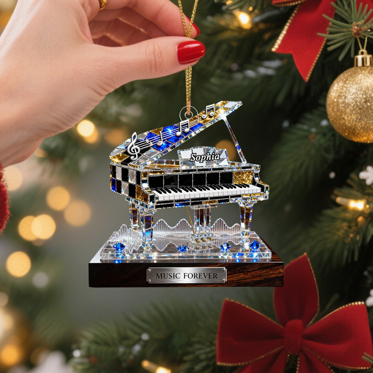 Personalized Stained Glass Effect Piano Themed Ornament,Music Lover Musician Gift