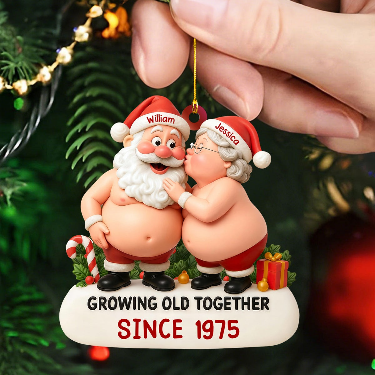 Growing Old Together With Santa and Mrs. Claus Personalized Christmas Ornament,Gift for Old Couples