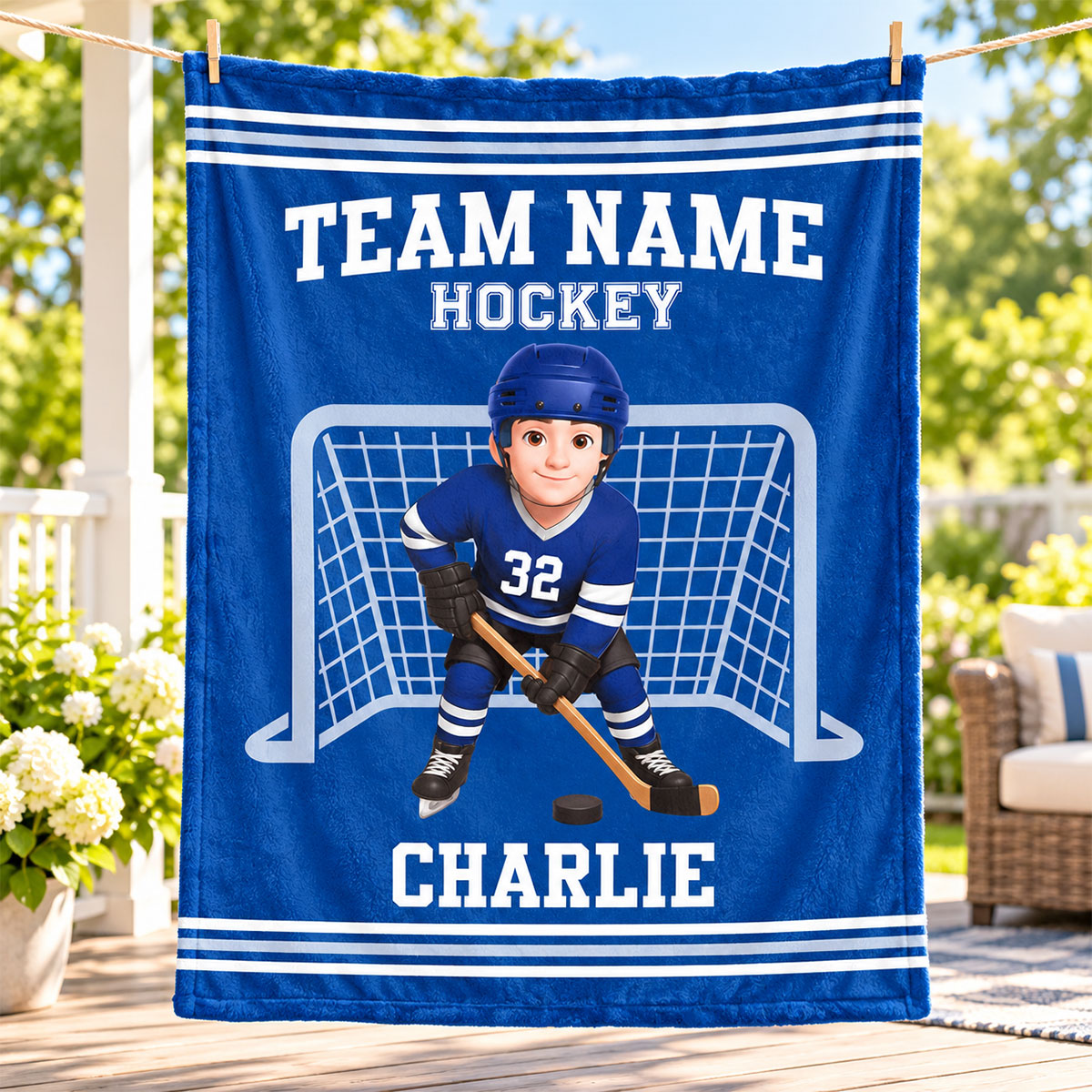Custom Hockey Boy & Girl Name And Team Name Personalized Fleece Blanket – Christmas Gift For Hockey Players, Sons, Daughters, Grandsons & Granddaughters