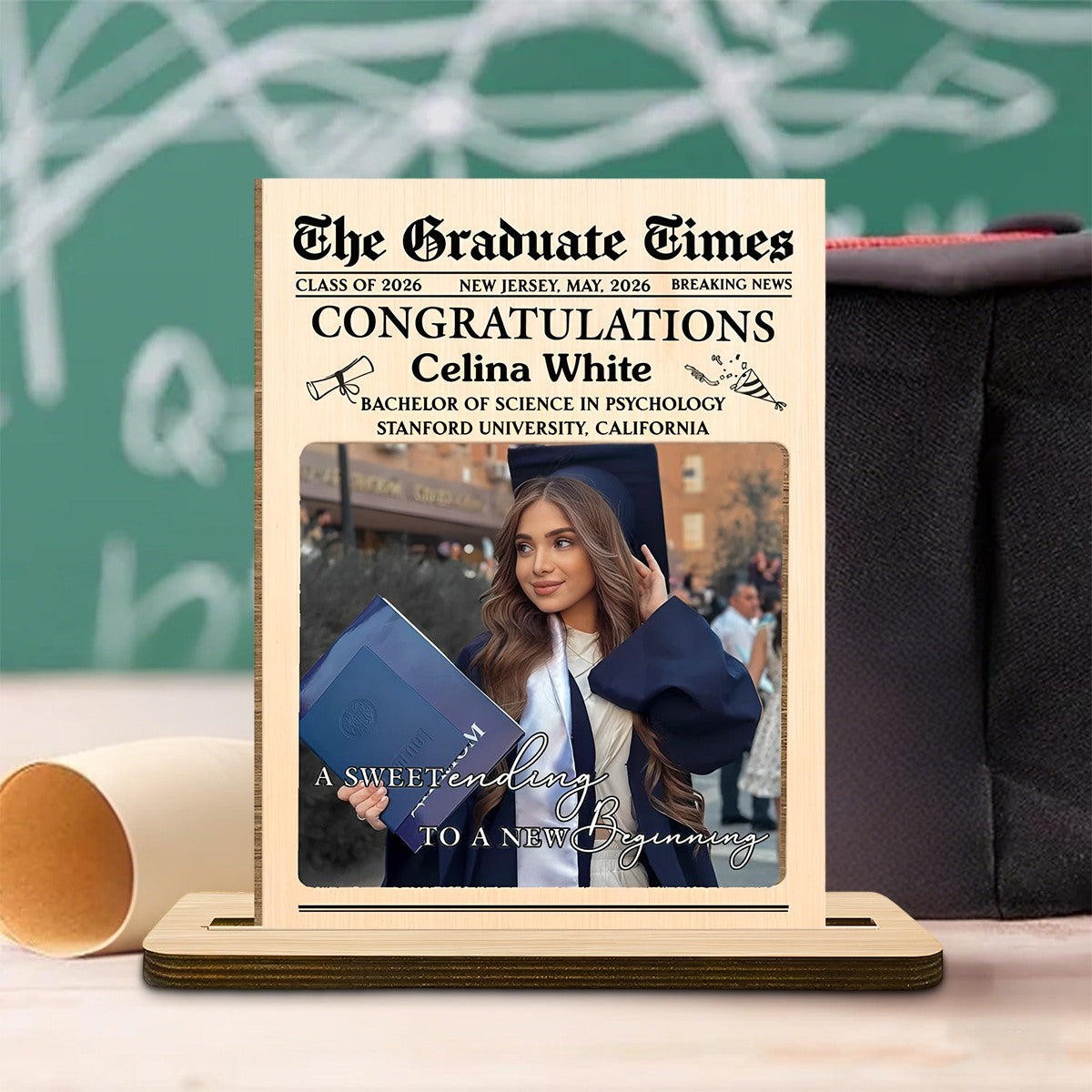 A Sweet Ending To A New Beginning, Custom Wood Plaque, Gift For Graduates