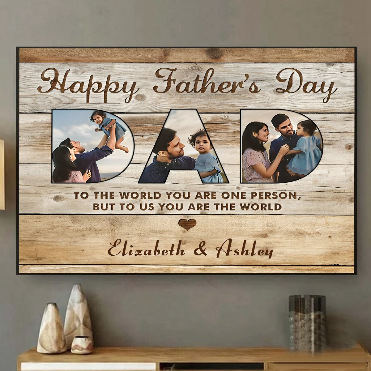 Personalized Father’s Day Gift - Dad You Are The World - Custom Photo Collage Canvas Poster