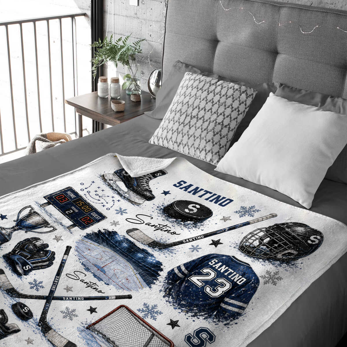 Personalized Hockey Baby Blanket With Name – Custom Ice Hockey Throw For Boys | Hockey Nursery Decor & Toddler Gift