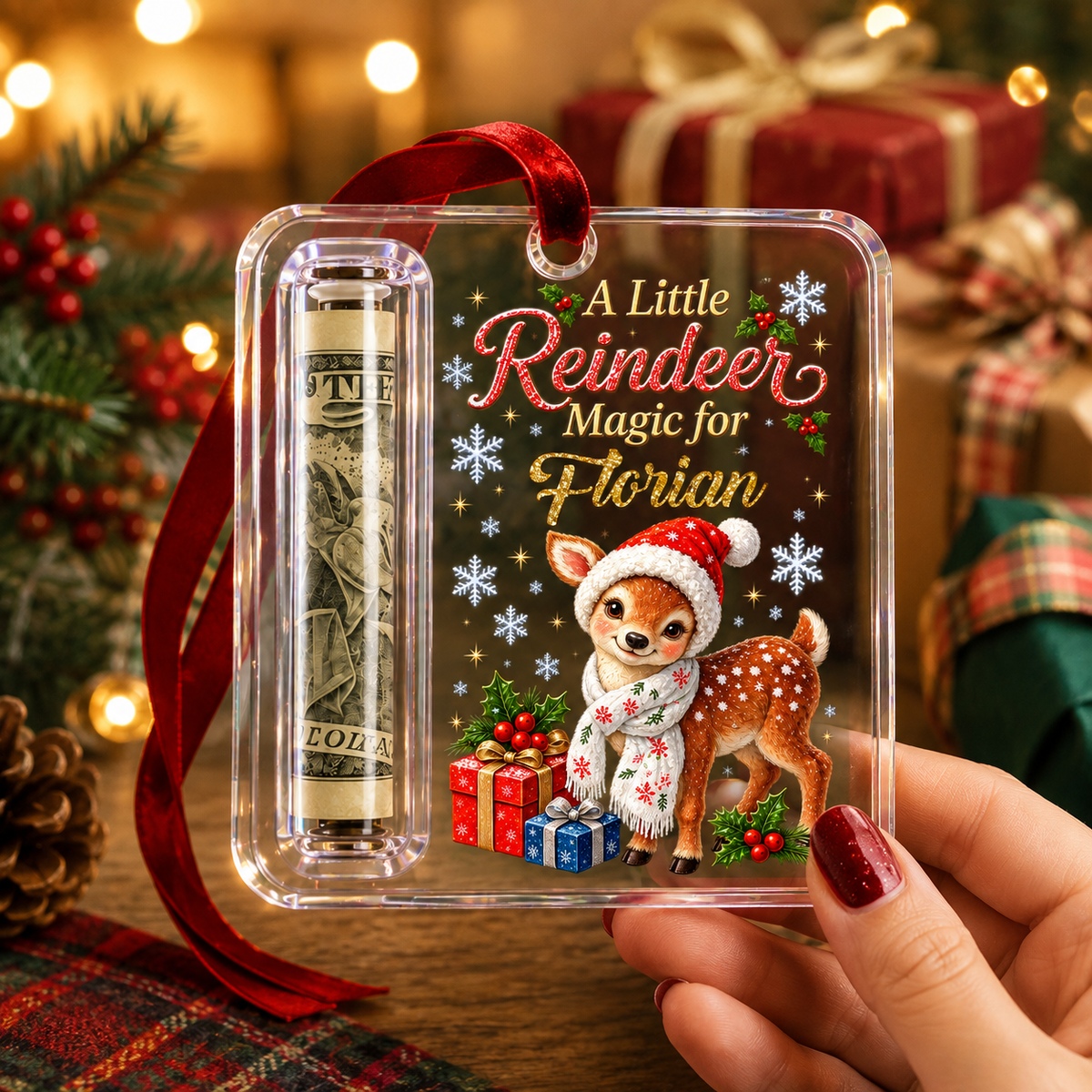 Custom Name Christmas Money Holder Acrylic Ornament – Personalized Holiday Keepsake For Family & Kids