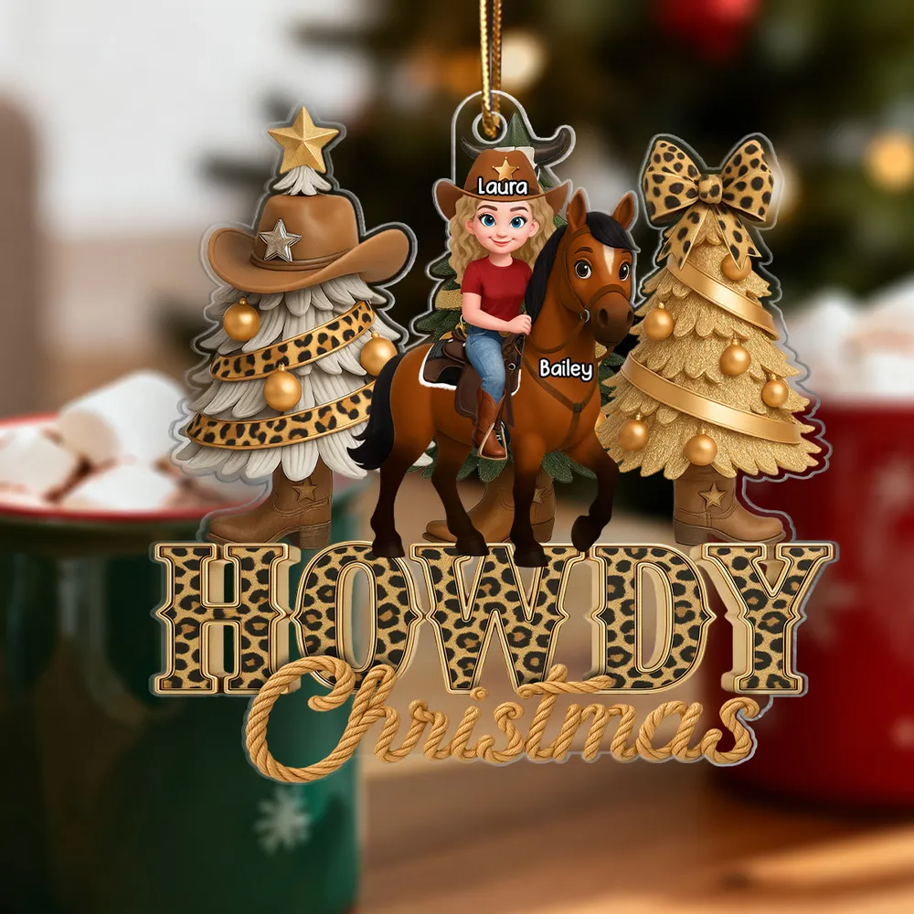 Western Vibe Howdy Christmas Girl & Horse - Personalized Acrylic Ornament
