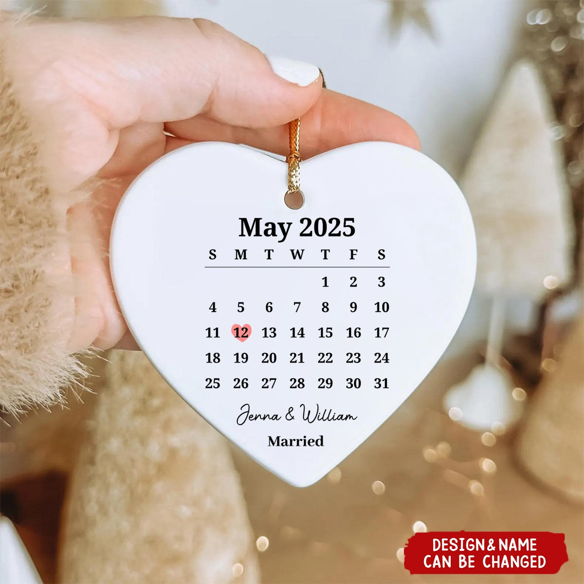 Personalized Married ceramic Ornament, Wedding Gift, Wedding Date ornament