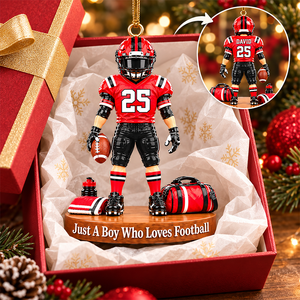 Just A Boy Who Loves Football – Personalized Christmas Ornament | Custom Name, Jersey Number & Uniform Colors | Gift For Football Players