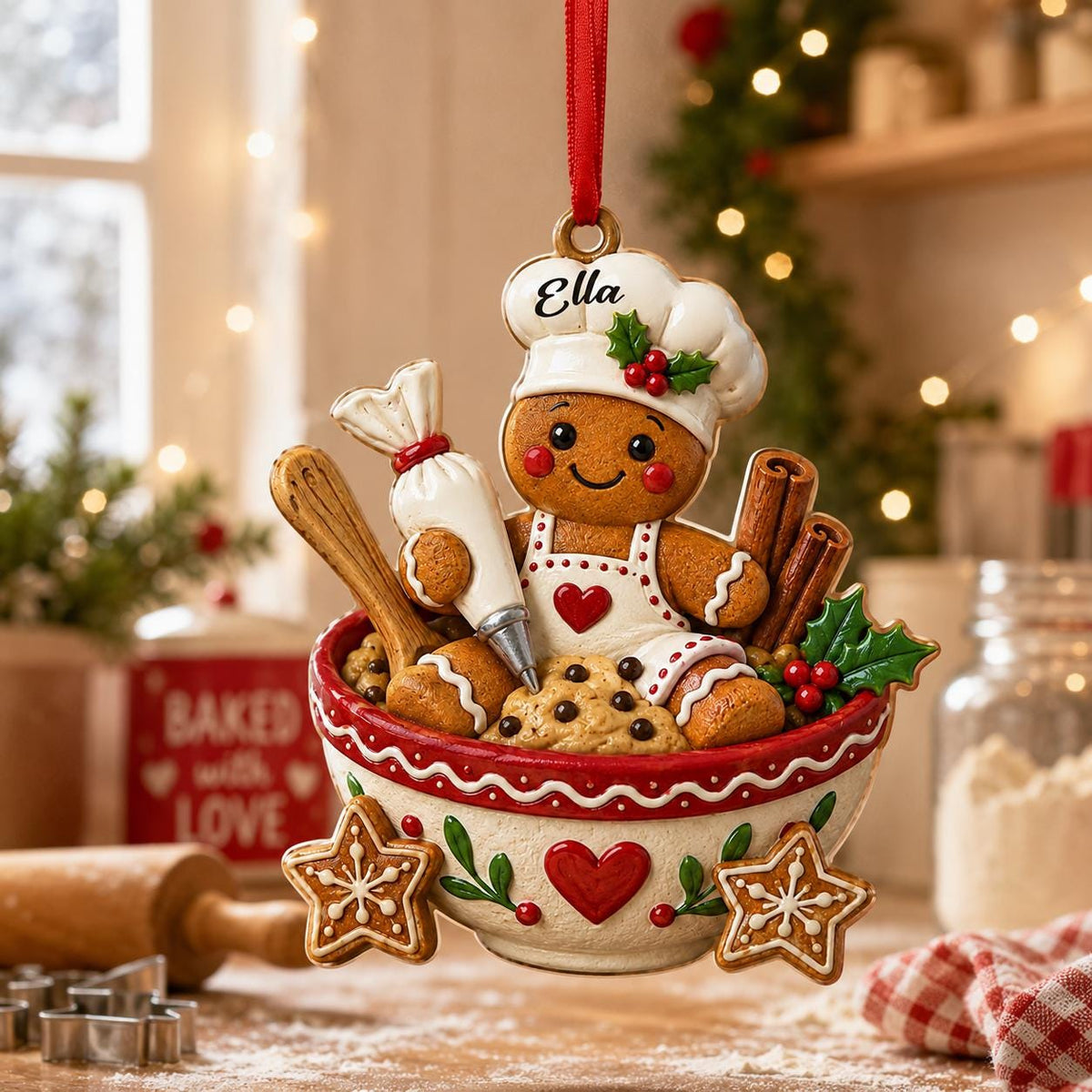 Personalized Gingerbread Chef Ornament – "Baking Spirits Bright" Christmas Decor