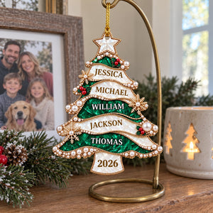 Personalized Golden Pearl Christmas Tree Acrylic Ornament – Custom Holiday Keepsake Gift