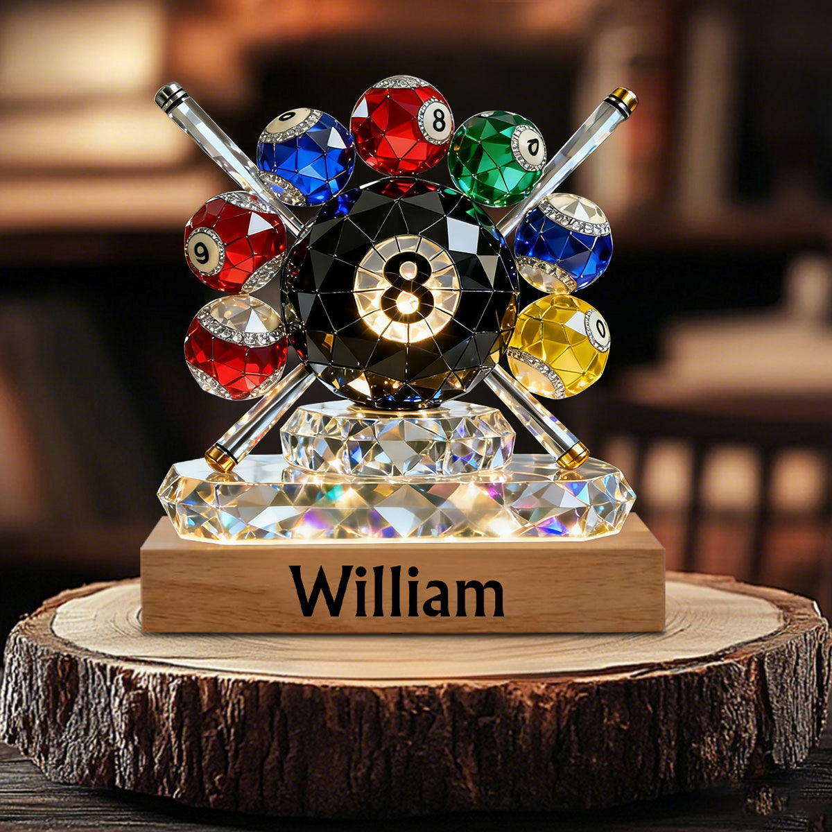 Personalized Billiards Plaque – 8 Pool Custom Name Stained Glass Effect