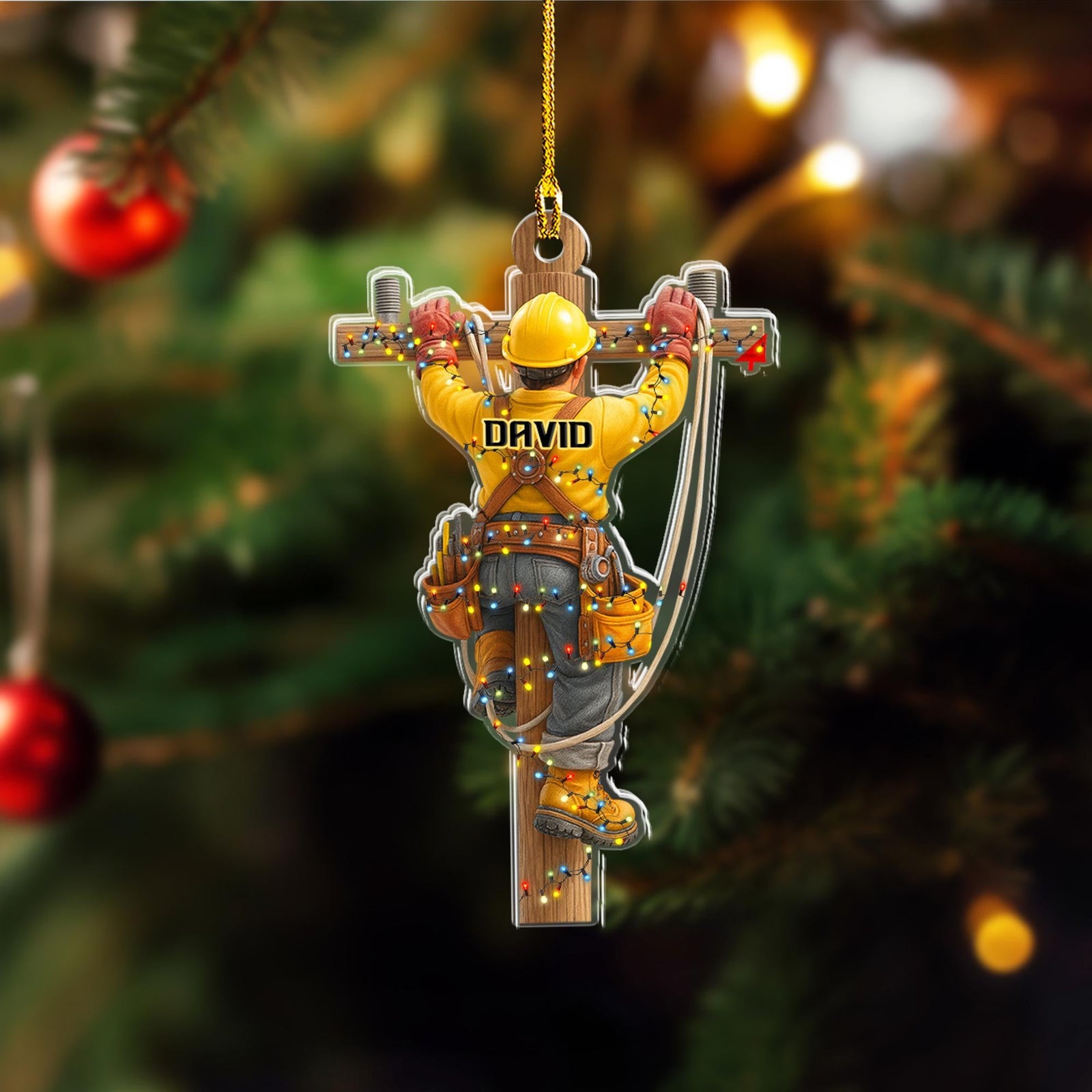 Personalized Linemen Acrylic Ornament, Electrical Workers Keepsake