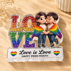 Pride Month Gift for LGBTQ+ Couple – Personalized "Love Is Love" Acrylic Block Plaque