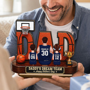 Father's Day Gift For Basketball Dad & Husband – Personalized "Dad's Dream Team" Wooden Plaque