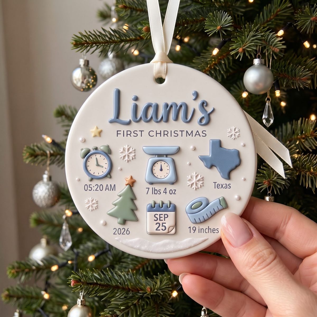 Baby's First Christmas-Personalized Birth Stats Ceramic Ornament Custom Newborn Keepsake Gift