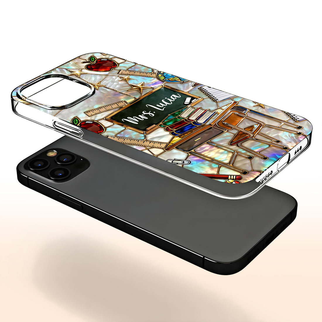 Classroom Inspired Book & Apple Design – Personalized Clear Phone Case | Gift For Teachers & Educators