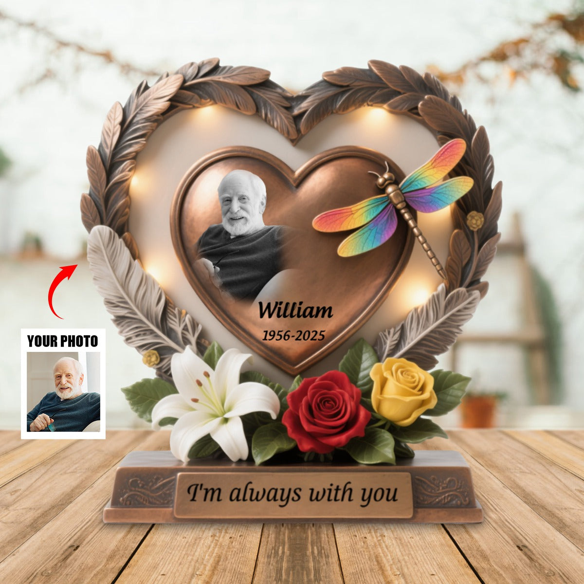 I'm always with you - Personalized Heart Dragonfly Memorial Acrylic Plaque