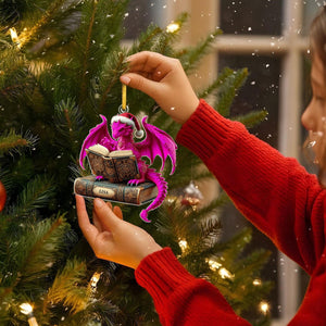 Dragon Reading Book Christmas Ornament, Personalized Ornament
