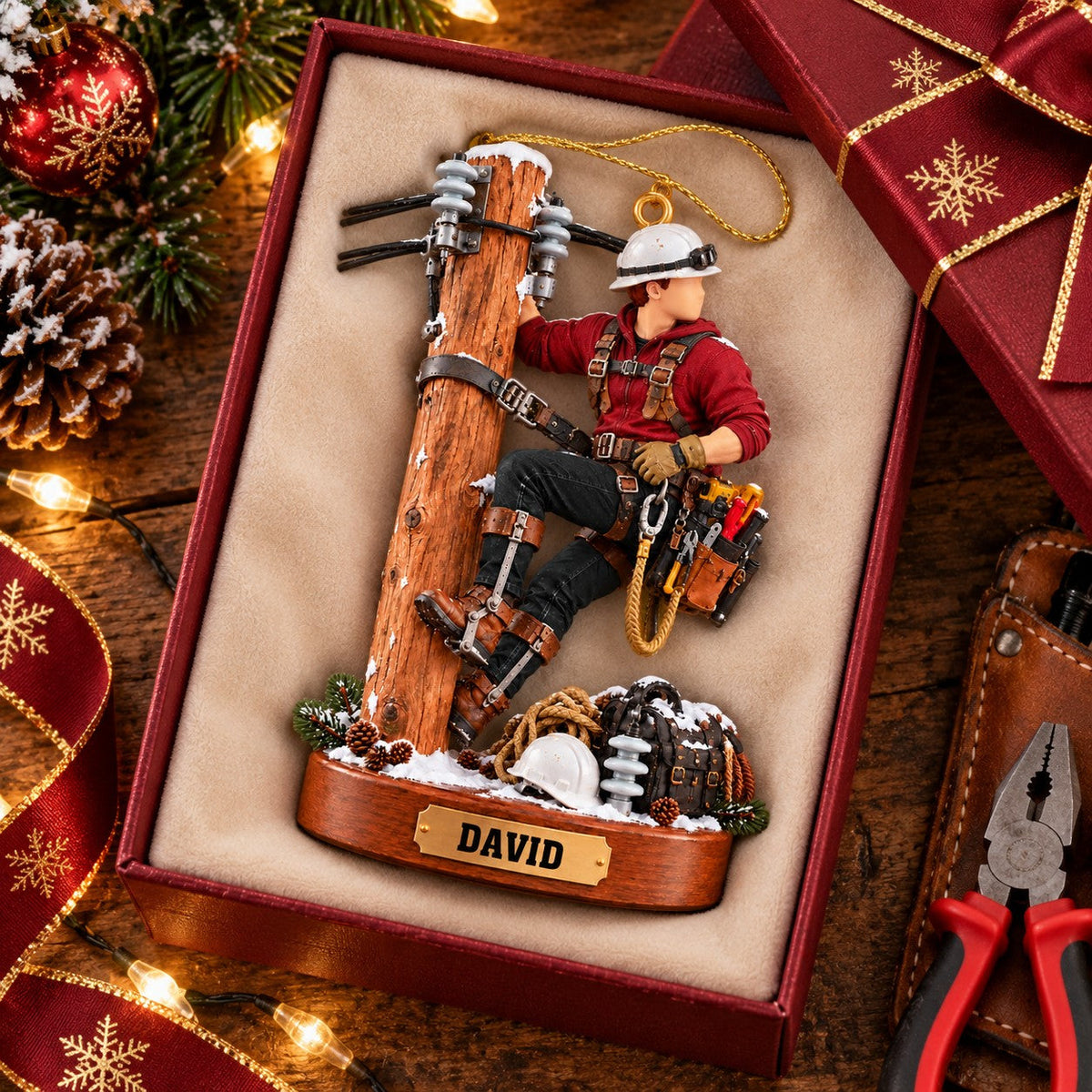 Personalized Lineman Ornament, Power Line Worker Christmas Gift