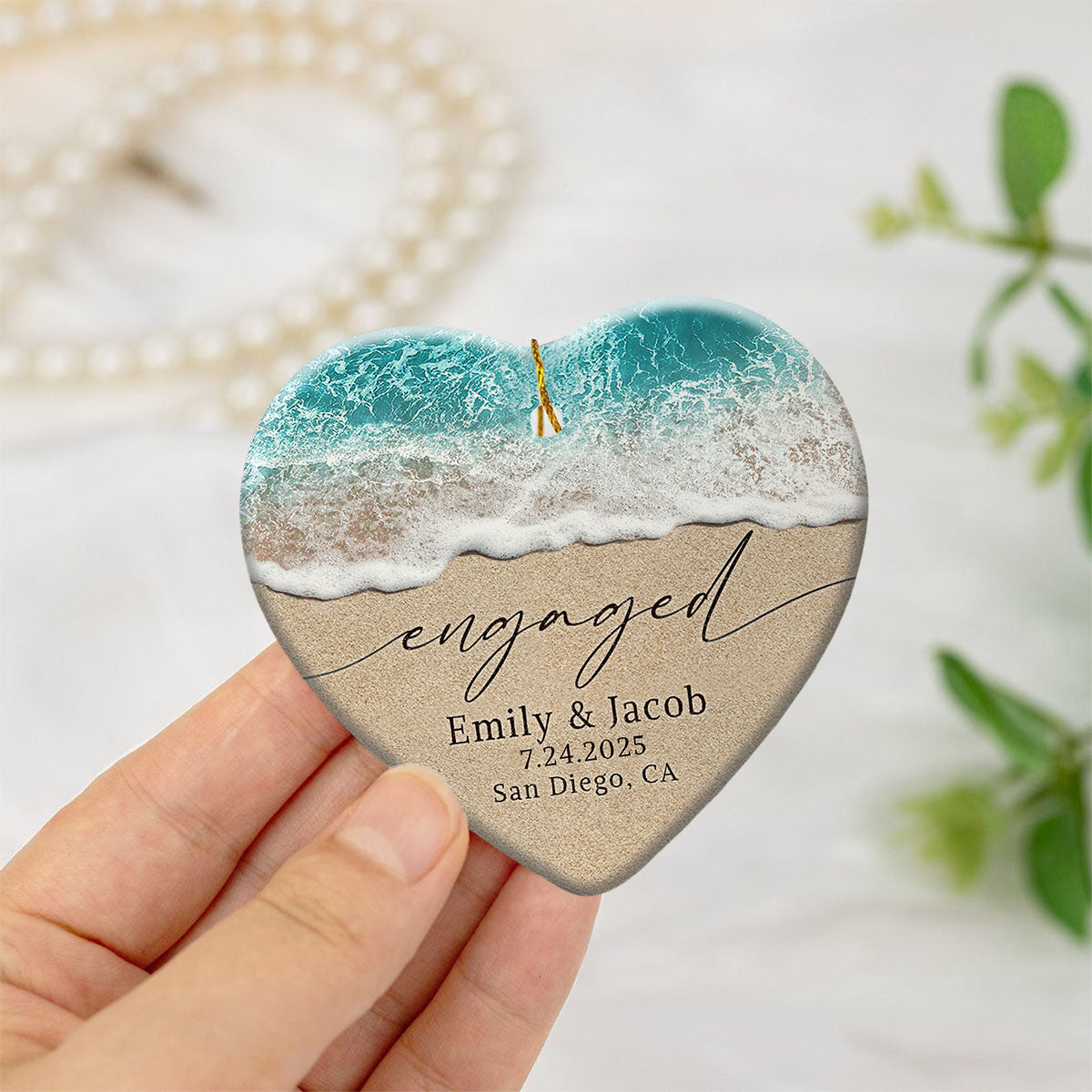 Custom Photo Beach Engaged Ornament,Personalized Engagement Gifts For Newly Engaged Couple
