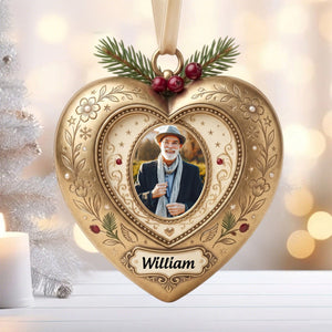 Personalized Vintage Heart-Shaped Christmas Memorial Ornament Custom Photo