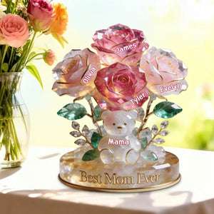 Personalized Flower Bear Mom Acrylic Plaque - Gifts For Mom