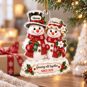 "Snowman Couple – Growing Old Together" – Personalized Acrylic Ornament | Christmas Keepsake For Him & Her