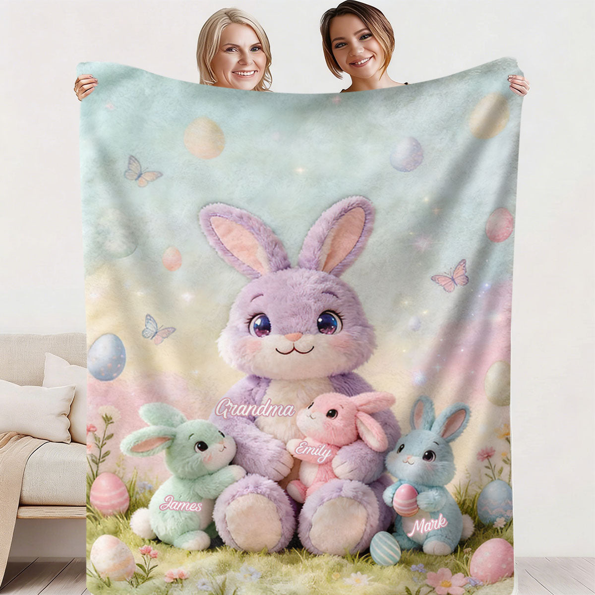 Snuggle Up with Nana Bunny – Personalized Easter Blanket for Grandma