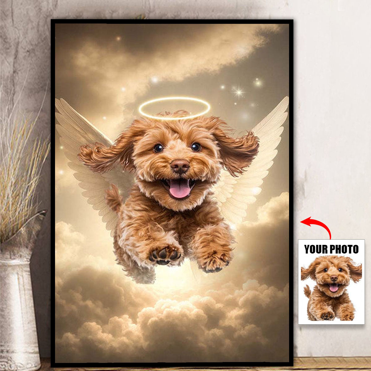 Pet Loss With Halo & Wings Heavenly - Personalized Customized Canvas Poster - Memorial Gift For Pet Lovers