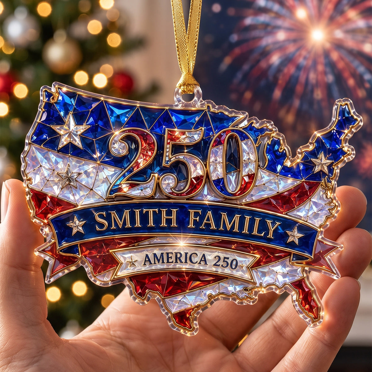 Personalized Custom Shape Acrylic Ornament, America 250th Hologram USA Map Ornament