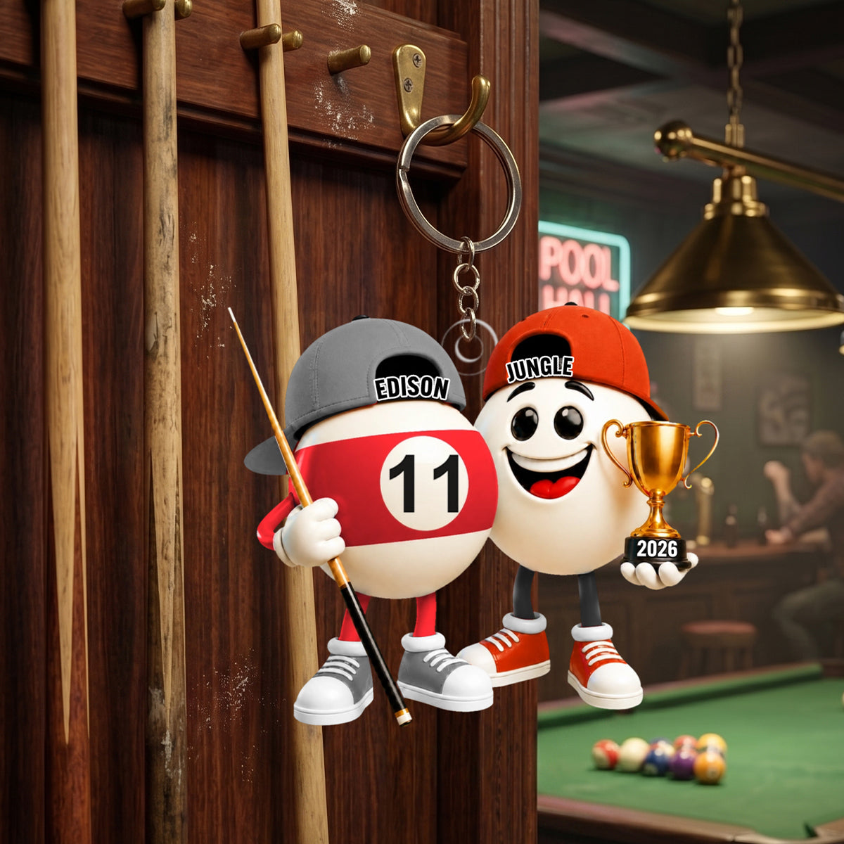 Personalized Cool Pool Ball Buddies Mascot Keychain – Unique Gift For Billiards Lovers