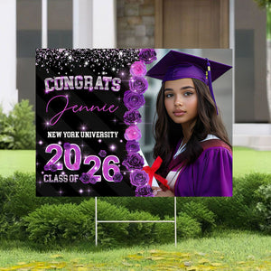 Custom Photo Rose Background Class Of 2026 Graduation Yard Sign