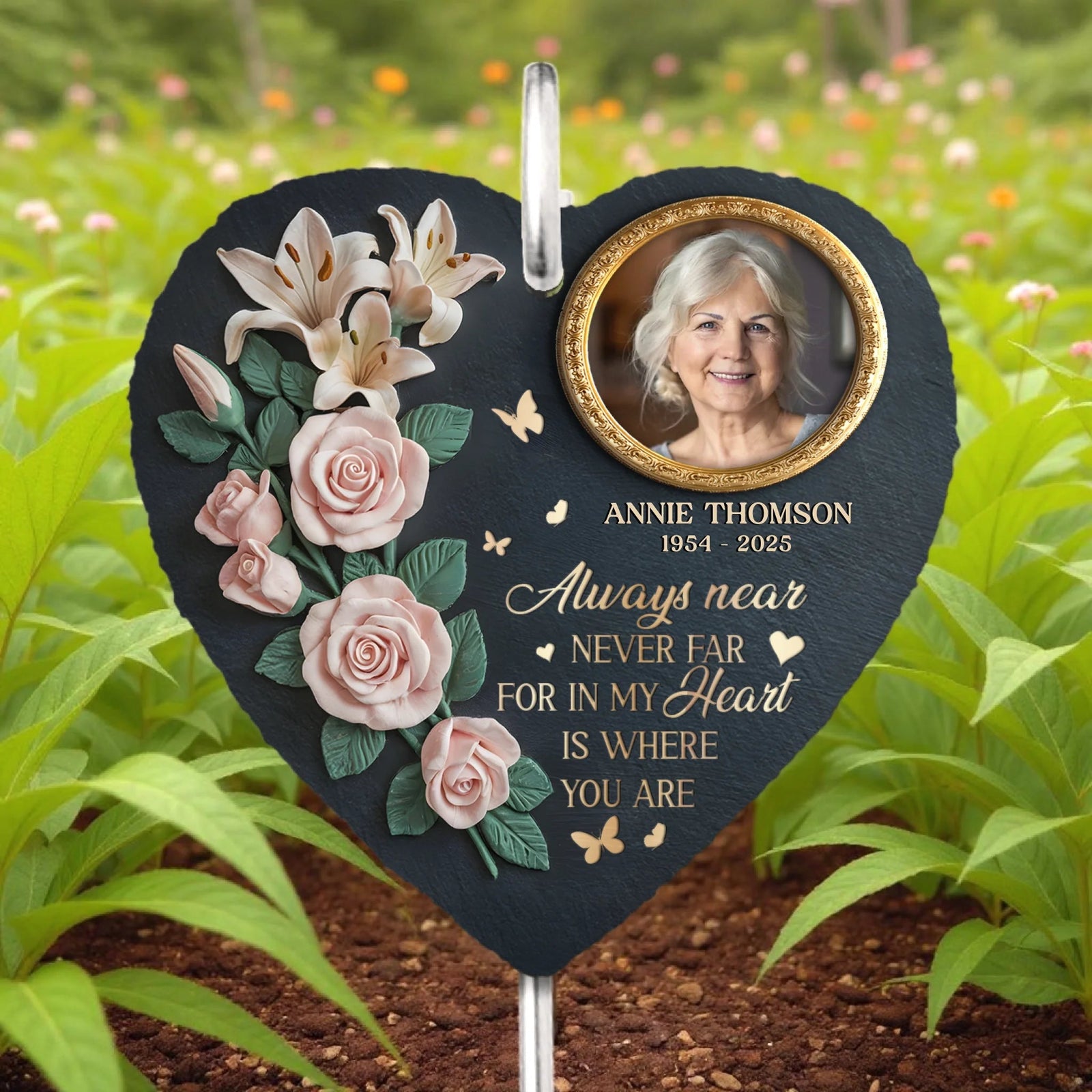 Custom Photo Gone But Not Forgotten - Memorial Personalized Memorial Garden Slate & Hook