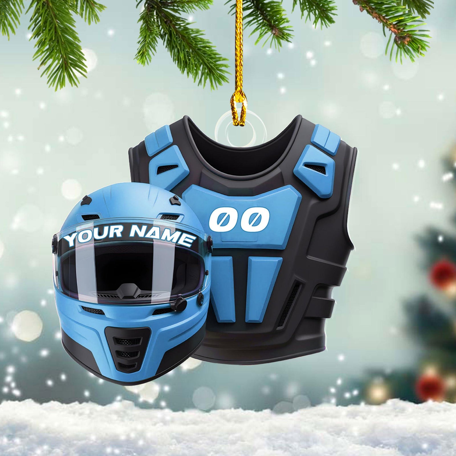 Custom Name Dirt Bike Helmet and Vest Personalized Motocross Christmas Ornament